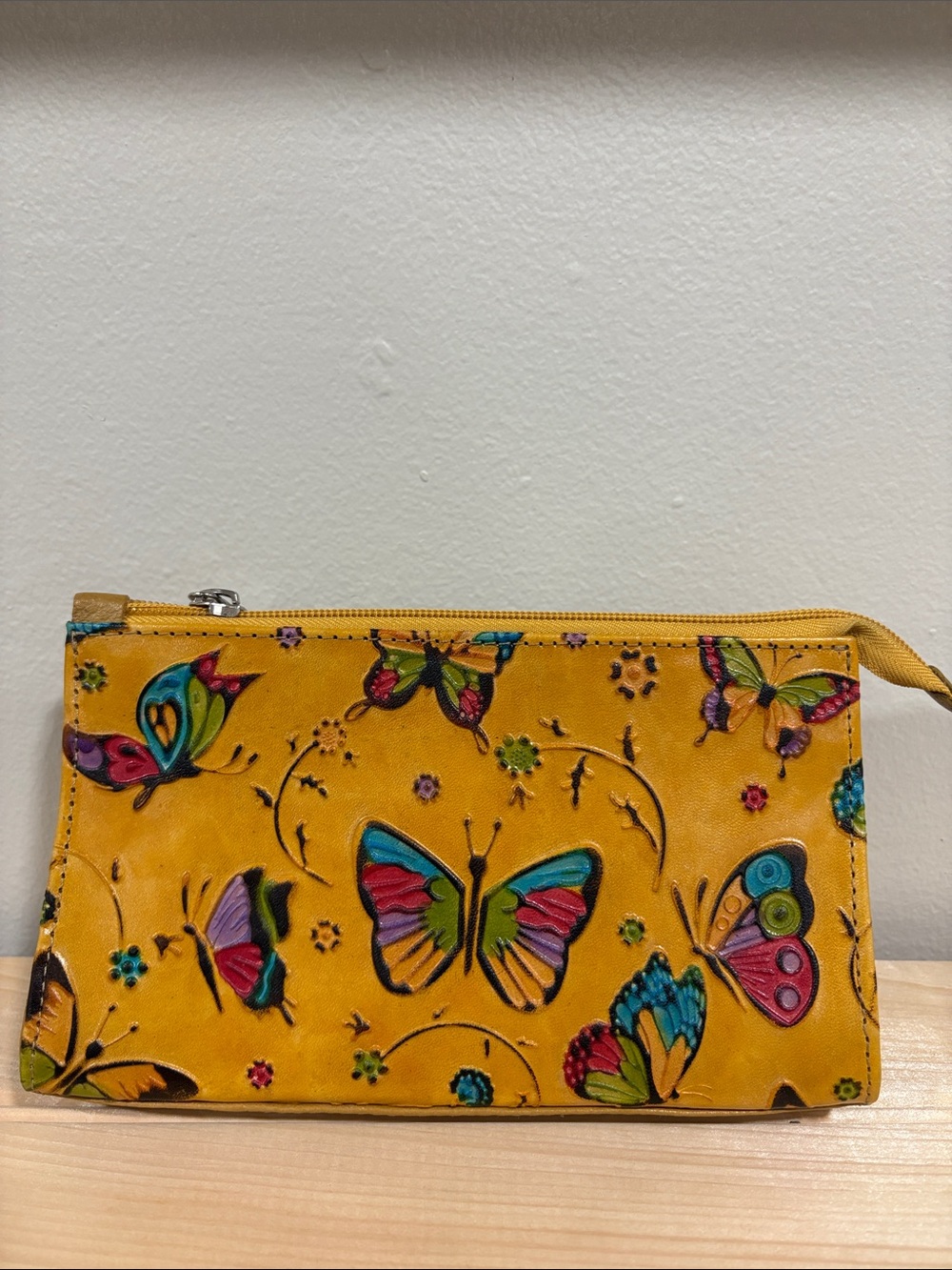 Yellow Butterfly Print Wristlet Clutch
